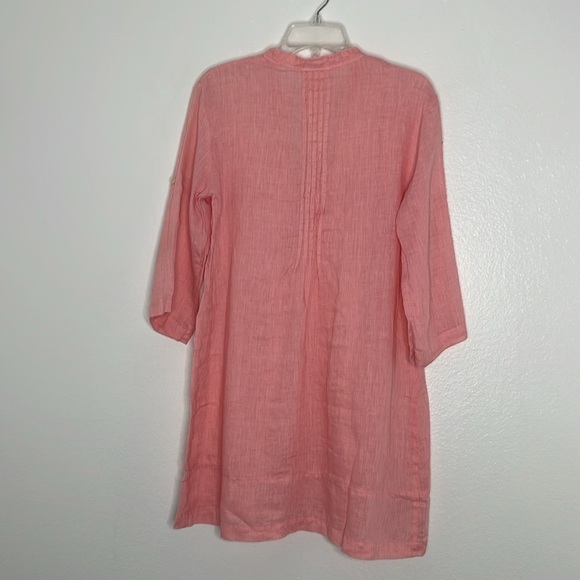 CP Shades Regina 3/4 Roll Tab Sleeves Guava Pink Linen Tunic Size XS - Picture 3 of 5